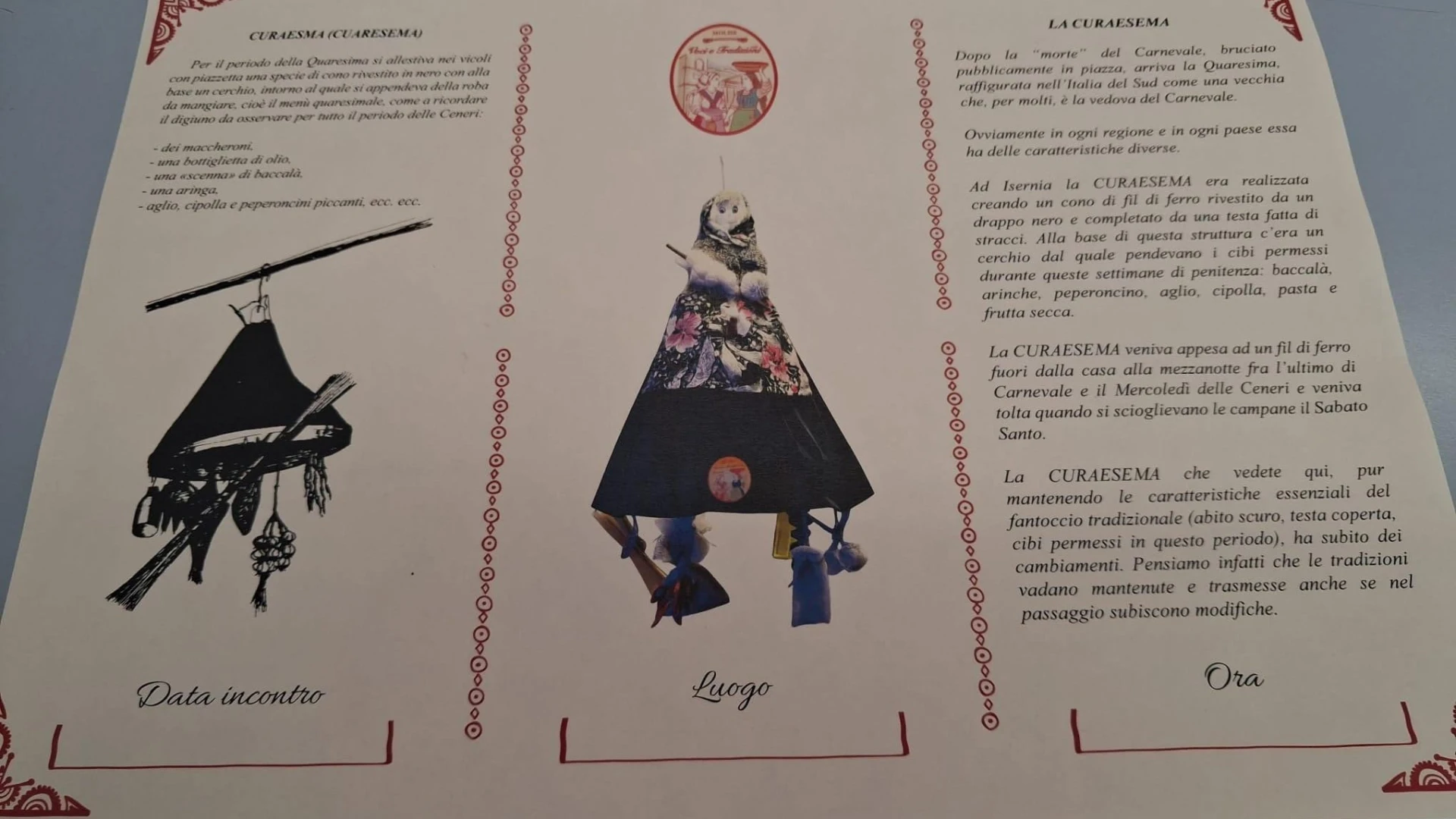 Isernia: sabato 7 marzo si parlerà della Cuaresema riproposta dall’associazione Voci e Tradizioni.